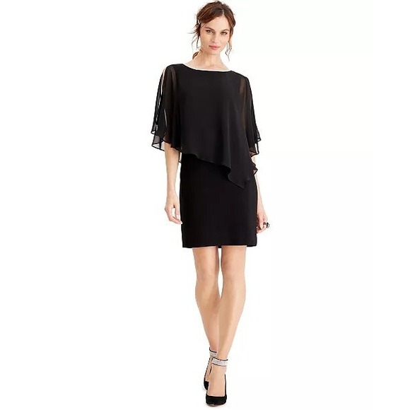 MSK Women's Black Dress Rhinestone Sheer Cape Overlay Party Cocktail L NWT‎ $89 - Picture 1 of 8